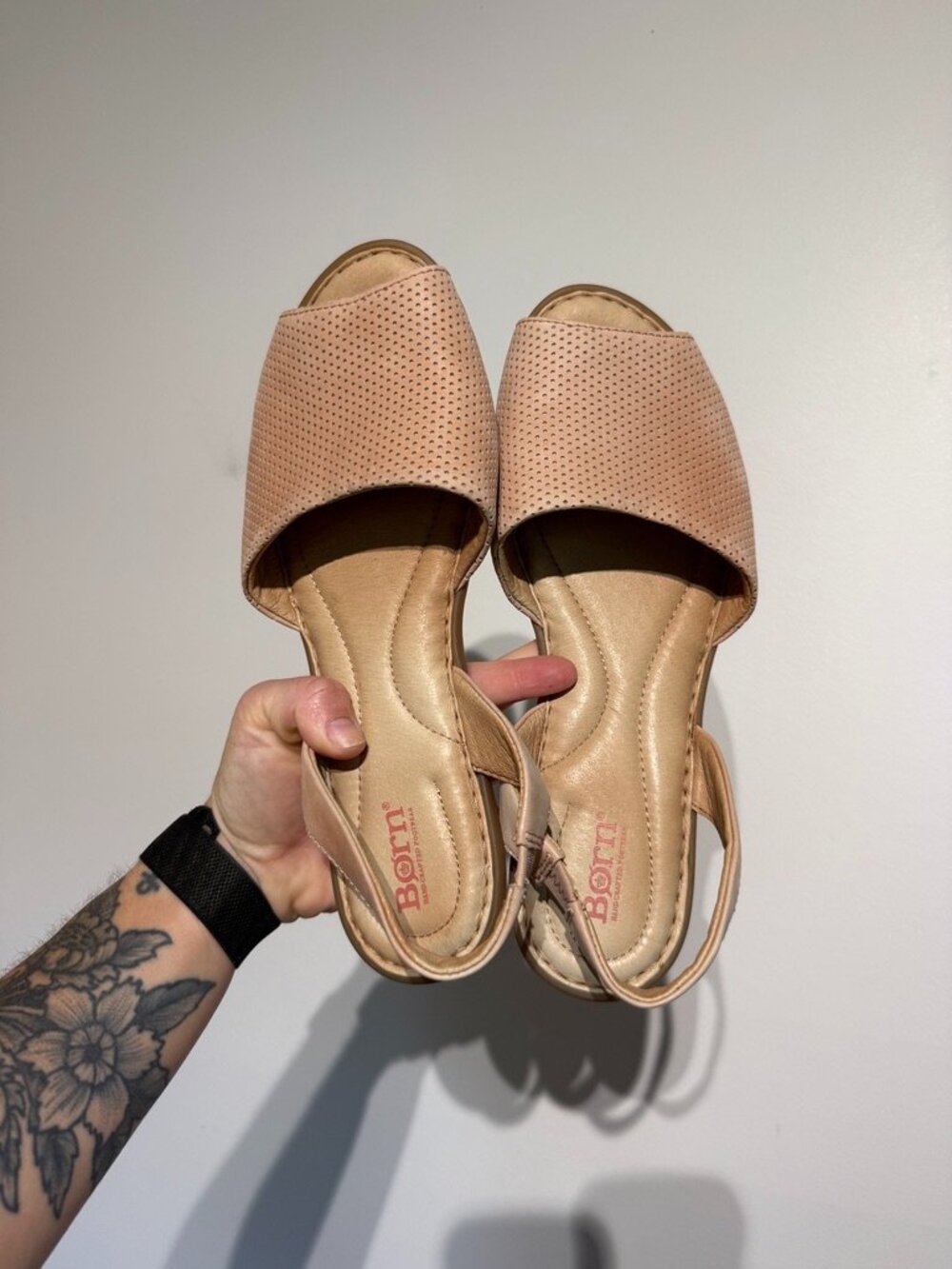 Born Perforated Leather Sandal with Back Strap, Size 11